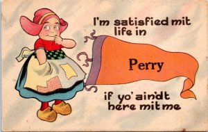 Postcard OK Perry Pennant - Dutch Girl satisfied mit life in