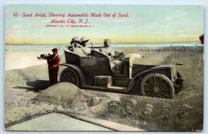 Atlantic City NJ Automobile Sand Artist Postcard
