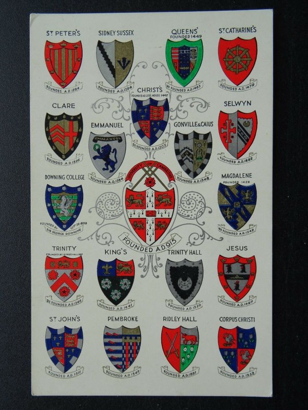 Cambridge University ARMS OF THE COLLEGES OF CAMBRIDGE Old Postcard by A.S.Ltd