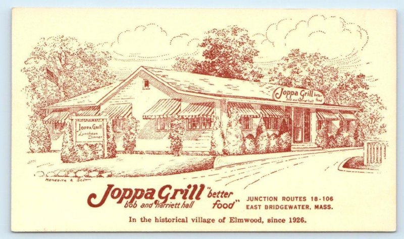 EAST BRIDGEWATER, MA Massachusetts ~ Roadside JOPPA GRILL  c1950s Postcard