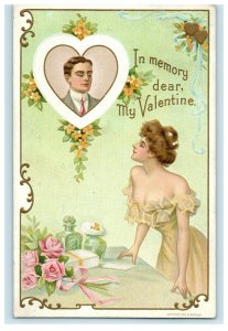 1911 Valentine Woman Dress Gown Staring A Man Wessler Antique Postcard