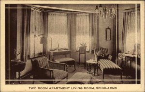 Indianapolis IN Spink Arms Hotel Apartment Interior Vintage Postcard