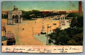 Postcard Brooklyn NY c1907 Plaza at Flatbush Avenue Entrance to Prospect Park