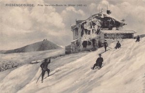 Poland Riesengebirge Prinz Heinrich Baude Slope Ski Sledge Winter Sport postcard