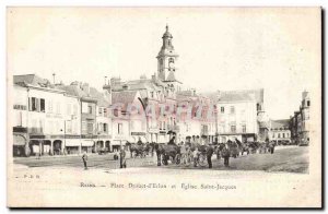 Old Postcard Reims Place Drouet d & # 39Erlon and St. Jacques Church