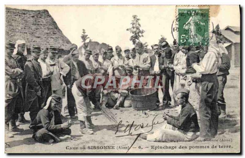 Old Postcard Militaria Camp of Sissonne Peeling potatoes