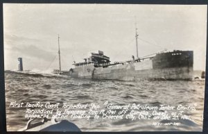 Mint Real Picture Postcard First Pacific Coast Torpedo Ship General Petroleum Ta