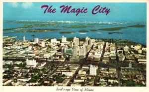 Vintage Postcard 1961 Magic City Miami From Air Buildings Ocean Beach Florida FL