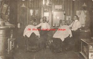 VT, South Ryegate, Vermont, RPPC, Latiner Whitehill Barber Shop Interior, Stove