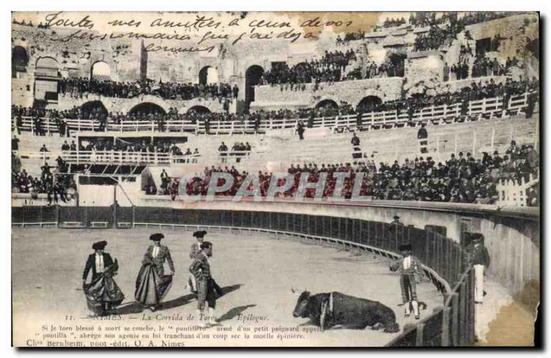 Postcard Old Nimes La Corrida de Toros Bullfight Epilogue