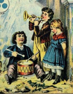 1870's-80's Fischer's Best Ball Blue Lovely Kids Band Victorian Trade Card F76