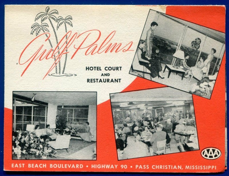 Gulf Palms Hotel Court cafe US Hwy 90 Pass Christian Mississippi ms brochure