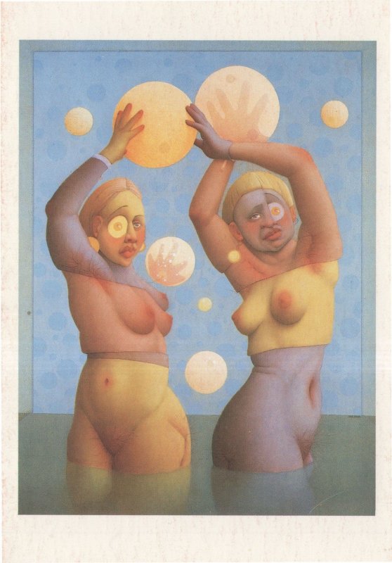 Risque Plasticine Style Bathers Jane Lewis Rare Paining Postcard