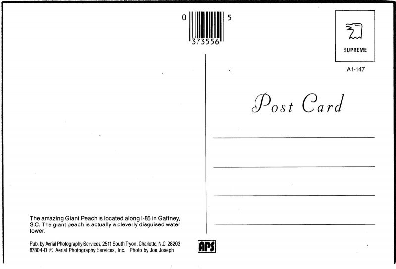 VINTAGE CONTINENTAL SIZE POSTCARD THE GIANT PEACH HELLO FROM SOUTH CAROLINA