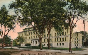 Vintage Postcard 1915 High School Campus Building Springfield Massachusetts MA