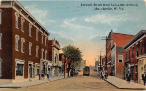 E73/ Moundsville West Virginia Postcard 7th St Lafayette Ave Trolley Stores