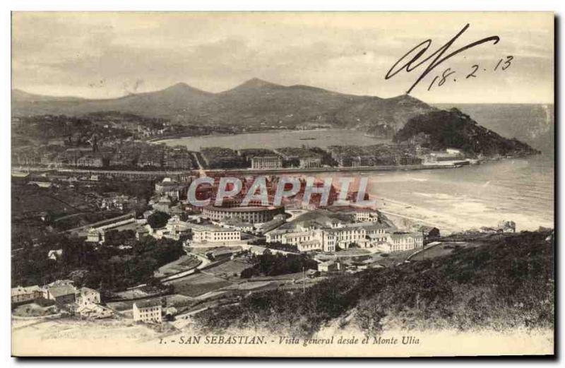 Old Postcard San Sebastian Vista general desde and Monte Ulia