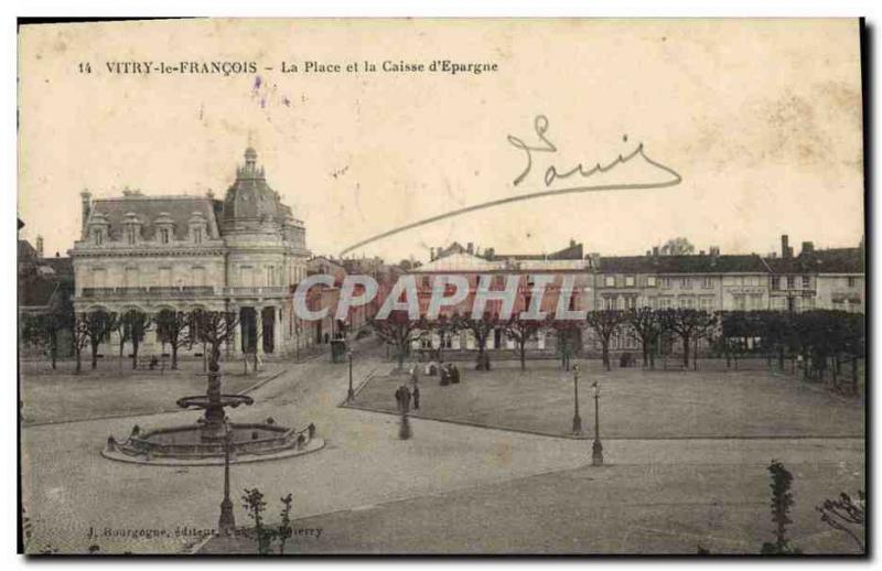 Old Postcard Bank Vitry le Francois Place and Caisse d & # 39Epargne