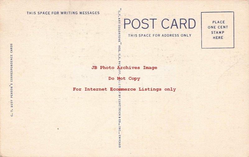 Curt Teich Linen Postcard, Busy Person's Correspondence Card, Camp Fire