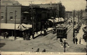 Aurora Illinois IL Trolley Streetcar Street Scene c1910 Vintage Postcard