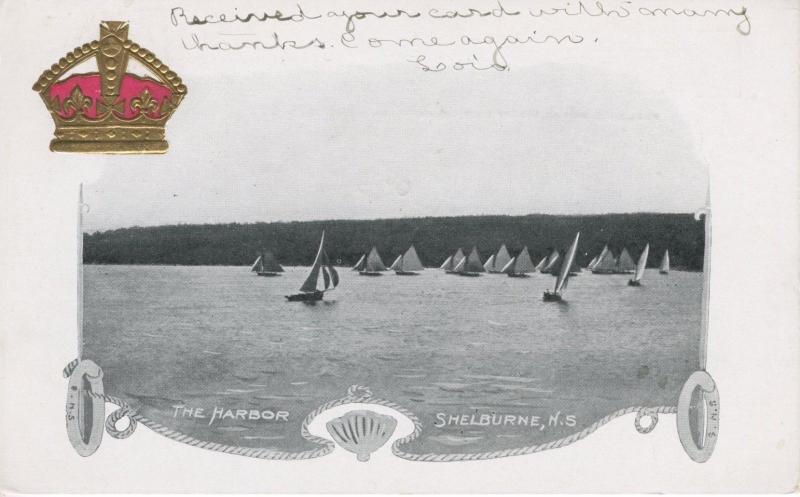 The Harbor ~ Shelburne NS Nova Scotia ~ Sails Sailboats c1905 Vintage Postcard