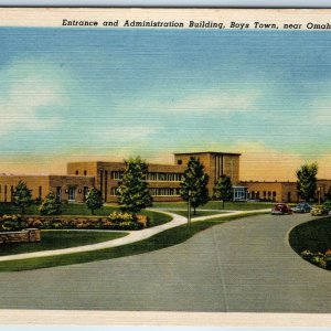 1950 Omaha, NE Boys Town Sign Entrance Christian Camp Edward Flanagan  PC A248