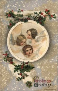 Winsch Christmas Little Child Angels Snow Border c1910 Vintage Postcard