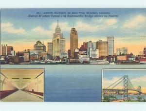 Unused Linen PANORAMIC VIEW Detroit Michigan MI hp4038