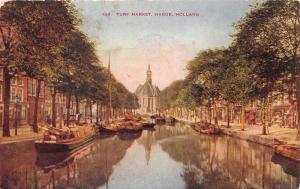 The Hague-Den Haag Netherlands~Turf Market~Boats on Canal~Info Bk~c1910 Postcard