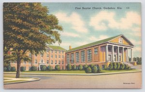 Gadsden Alabama~First Baptist Church~Linen Postcard
