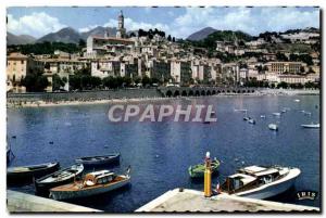 Postcard Moderne Menton Old Town Harbor and the Beach