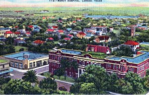VTG 1930s Mercy Hospital Birds Eye View of Laredo Texas TX Linen Postcard