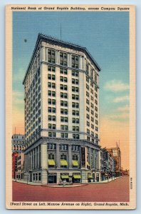 Grand Rapids Michigan Postcard National Bank Building Campau Square 1940 Vintage