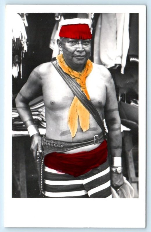 RPPC SANTO DOMINGO, Ecuador ~ Chief COLORADO INDIANS Handcolored 1961 Postcard