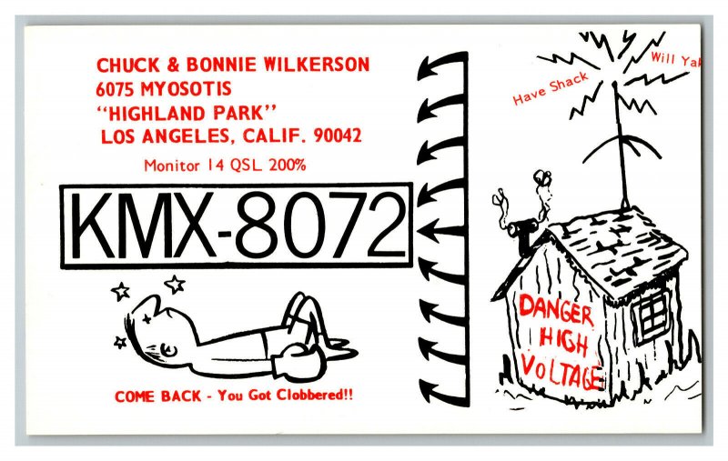 QSL Radio Card From Los Angeles Calif. California KMX-8072 