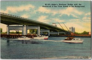 Baker's Haulover Bridge Kenilworth Sea View Hotels Miami FL Vintage Postcard T18