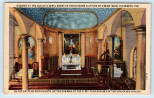 VINCENNES, IN Indiana ~ Interior of (1826) OLD CATHEDRAL  c1940s  Linen Postcard