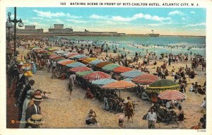 ATLANTIC CITY, New Jersey NJ ~BATHING BEACH~Ritz Carlton Hotel ca1920's Postcard