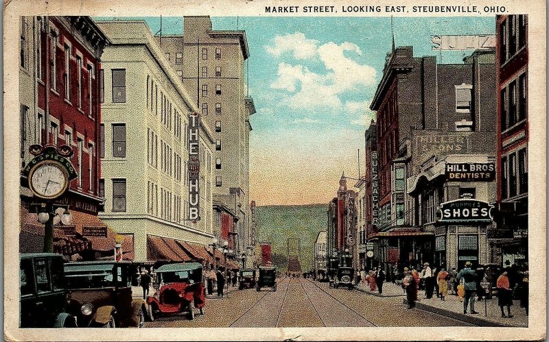 1940s MARKET STREET, STEUBENVILLE, OHIO LINEN POSTCARD 20-67 