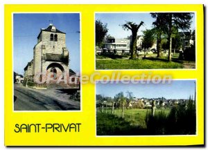 Postcard Modern Saint Privat The Church Place De La Poste Vue Generale