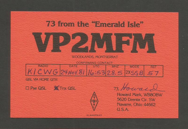 QSL AMATEUR RADIO CARD – WOODLANDS, MONTSERRAT – 1981