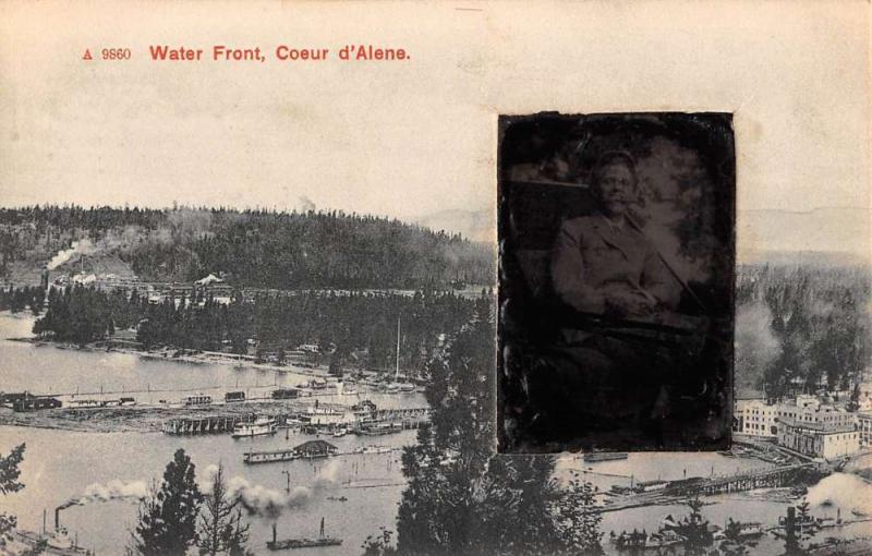 Coeur D Alene Waterfront Man In Chair Real Photo Antique Postcard K105320