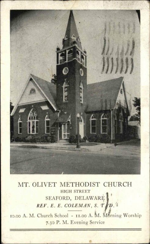 Seaford DE Mt. Olivet Methodist Church High St. c1940s Postcard