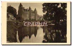 Old Postcard Josselin West Facade of Chateau Reflections in & # 39Oust