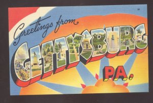 GREETINS FROM GETTYSBURG PENNSYLVANIA VINTAGE LARGE LETTER LINEN POSTCARD