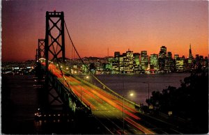 Oakland Bay Bridge San Francisco California Sunset Chrome Cancel WOB Postcard 