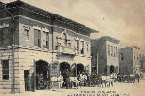 FIRE HOUSE HEADQUARTERS FIFTH & ARCH STREETS CAMDEN NEW JERSEY POSTCARD 1910