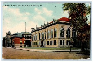 1910 Public Library and Post Office Galesburg Illinois IL Antique Postcard 
