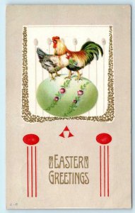 EASTER GREETINGS Art Nouveau Embossed CHICKENS, EGGS 1911   Postcard