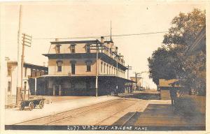 Abilene KS Union Pacific Railroad Station Train Depot RPPC Postcard